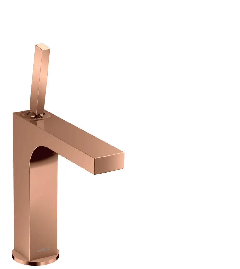 Einhebel-Waschtischmischer in Polished Red Gold von AXOR mit rechteckigem Auslauf und vertikalem Griff, geeignet für moderne Badezimmer.